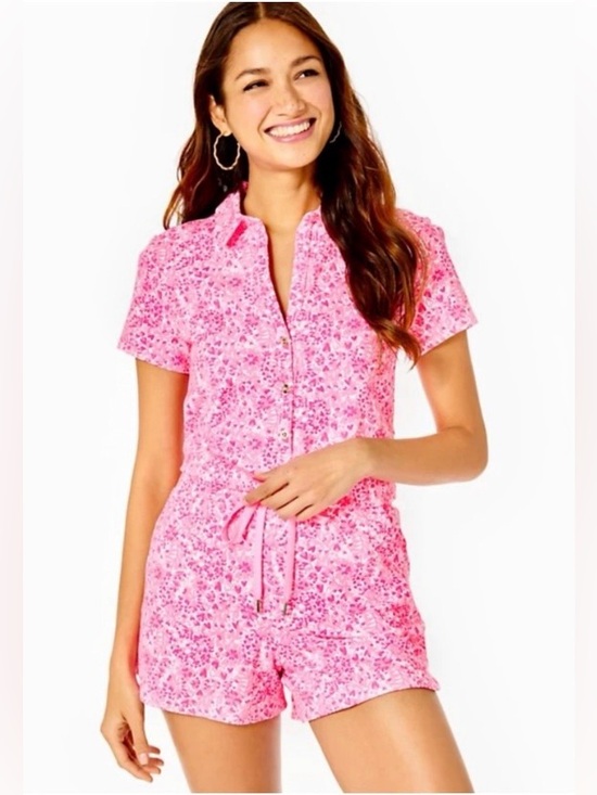 Lilly Pulitzer Pants - NWT Lilly Pulitzer Pink Shandy Invest a Gator Jorgie Romper Size Medium